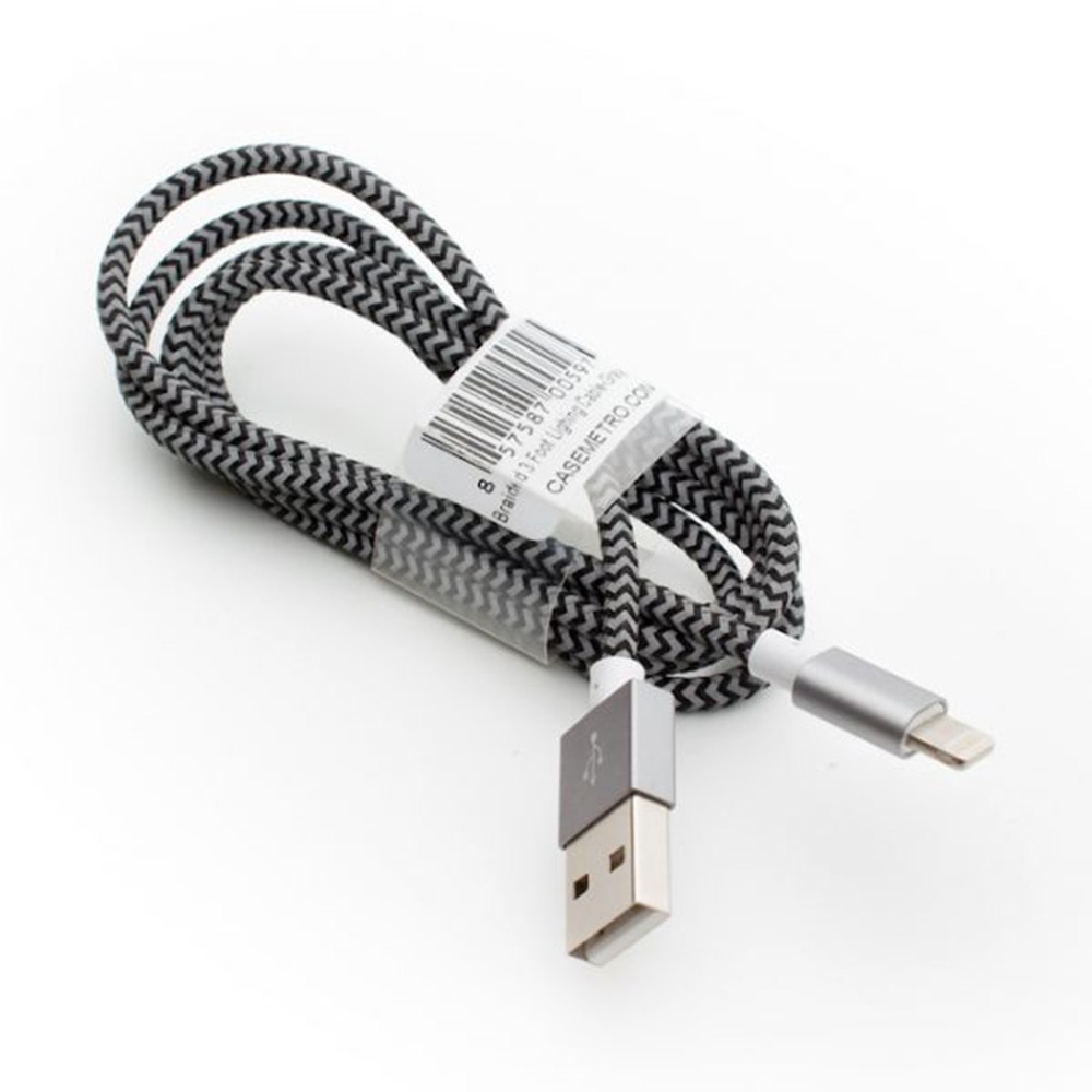 SMASH, Braided, 3', Gray, Striped, Lightning Cable